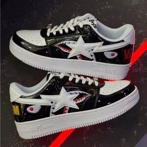 Bape Kids Black and White Shark Sneakers